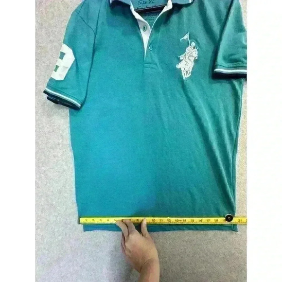 Men’s Polo Franky Max Shirt Big Pony Number 9 Size XL Teal White Ringer Collared - Picture 9 of 12